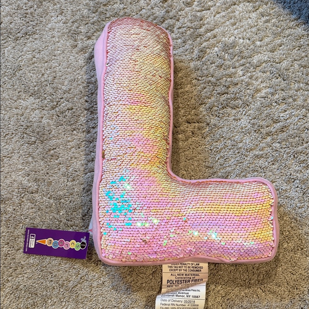 Sequin L-Shaped Accent Pillow in Pink and Iridescent
